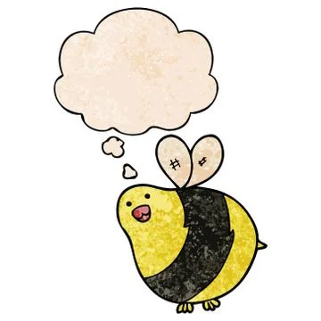 Cartoon bee and thought bubble in grunge texture pattern style Stock Illustration