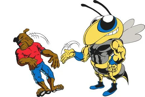 Cartoon Bee Attacking Man Stock Illustration