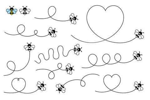 Cartoon Bee Flying on Route. Vector illustration isolated on background. Stock Illustration