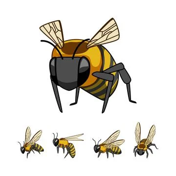 Cartoon bee insects flying and collecting nectar Stock Illustration
