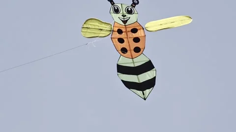 Cartoon bee shaped kite flying in the clear sky Vídeos de archivo 344086527