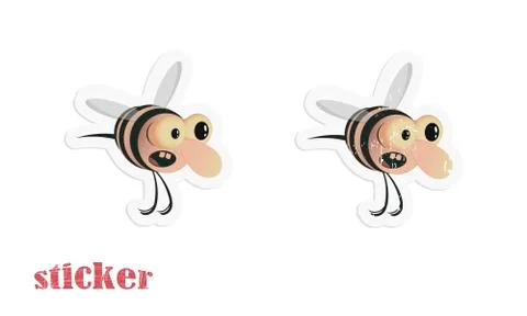 Cartoon bee. Vector illustration in the form of a sticker in modern and retro Stock Illustration
