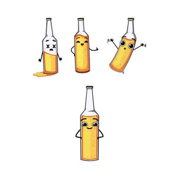 Cartoon beer bottle characters expressing various moods Illustrazione stock