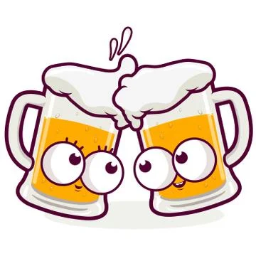 Cartoon beer characters toasting. Vector illustration Stock Illustration