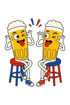 Cartoon Beer Glasses Making Faces Illustrazione stock