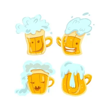 Cartoon Beer Glasses Set vector hand draw Stock Illustration