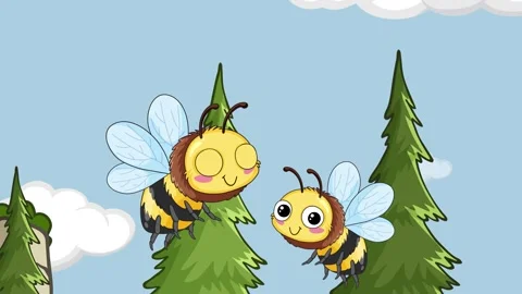 Cartoon Bees Flying in a Forest with Animated Text Title Stock Footage 332319610