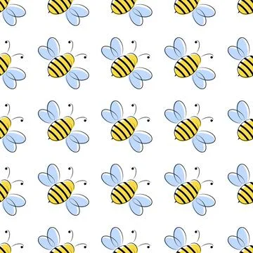 Cartoon bees seamless pattern. Stock Illustration