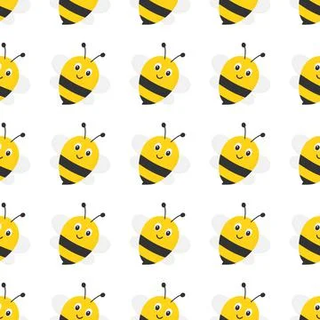 Cartoon bees seamless pattern. Stock Illustration