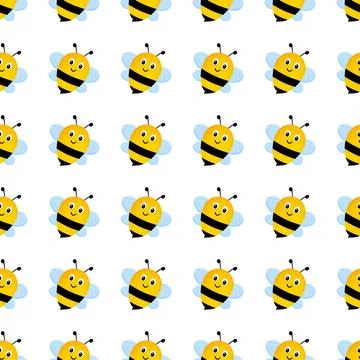 Cartoon bees seamless pattern. Stock Illustration