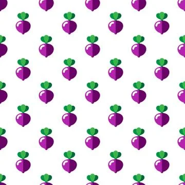 Cartoon beet on white background. Seamless pattern. Flat illustration. Stock Illustration