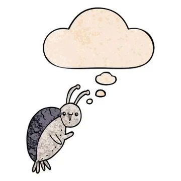 Cartoon beetle and thought bubble in grunge texture pattern style Stock Illustration