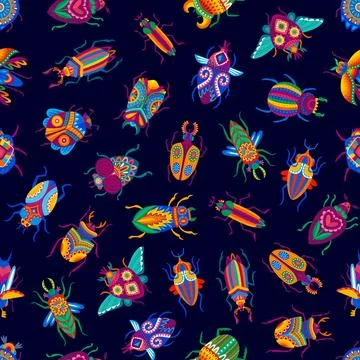 Cartoon beetles bugs seamless pattern background イラスト素材