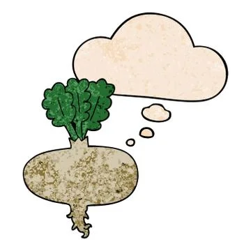 Cartoon beetroot and thought bubble in grunge texture pattern style 스톡 일러스트