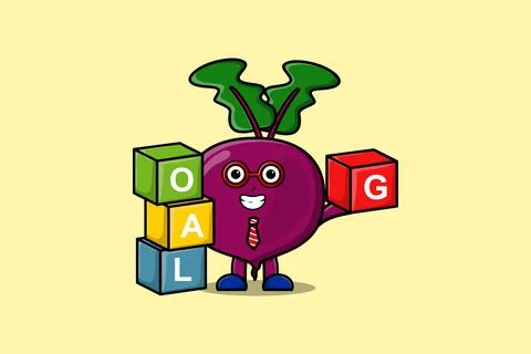 Cartoon Beetroot businessman stacking goal box Stock Illustration