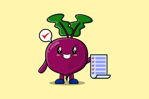 Cartoon Beetroot character hold checklist note Stock Illustration