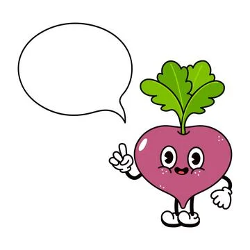 Cartoon beetroot character playfully showing two fingers while chatting, comp Stock Illustration