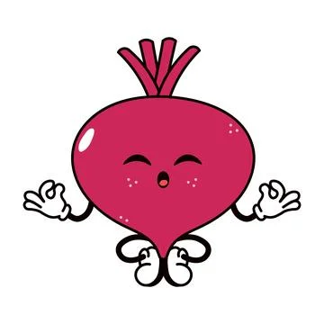 This cartoon Beetroot is meditating in a zen-like pose, conveying peace and.. Stock Illustration