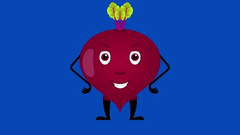 Cartoon beetroot talking loop on the blue screen. Vegetable animation. Stockbeeldmateriaal 173596552
