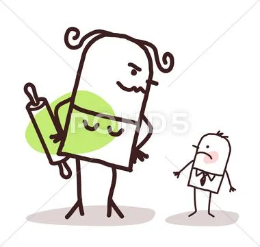 Cartoon big angry wife against a small shy husband Stock Illustration