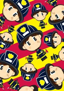 Cartoon Big Head Fireman Pattern Stockillustratie