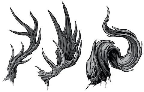 Cartoon big sharp moose or deer horns vector set Illustrazione stock