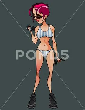 Cartoon Bikini Girl Doing Exercise With Dumbbells