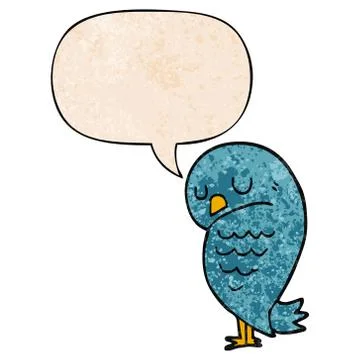 Cartoon bird and speech bubble in retro texture style Stock Illustration