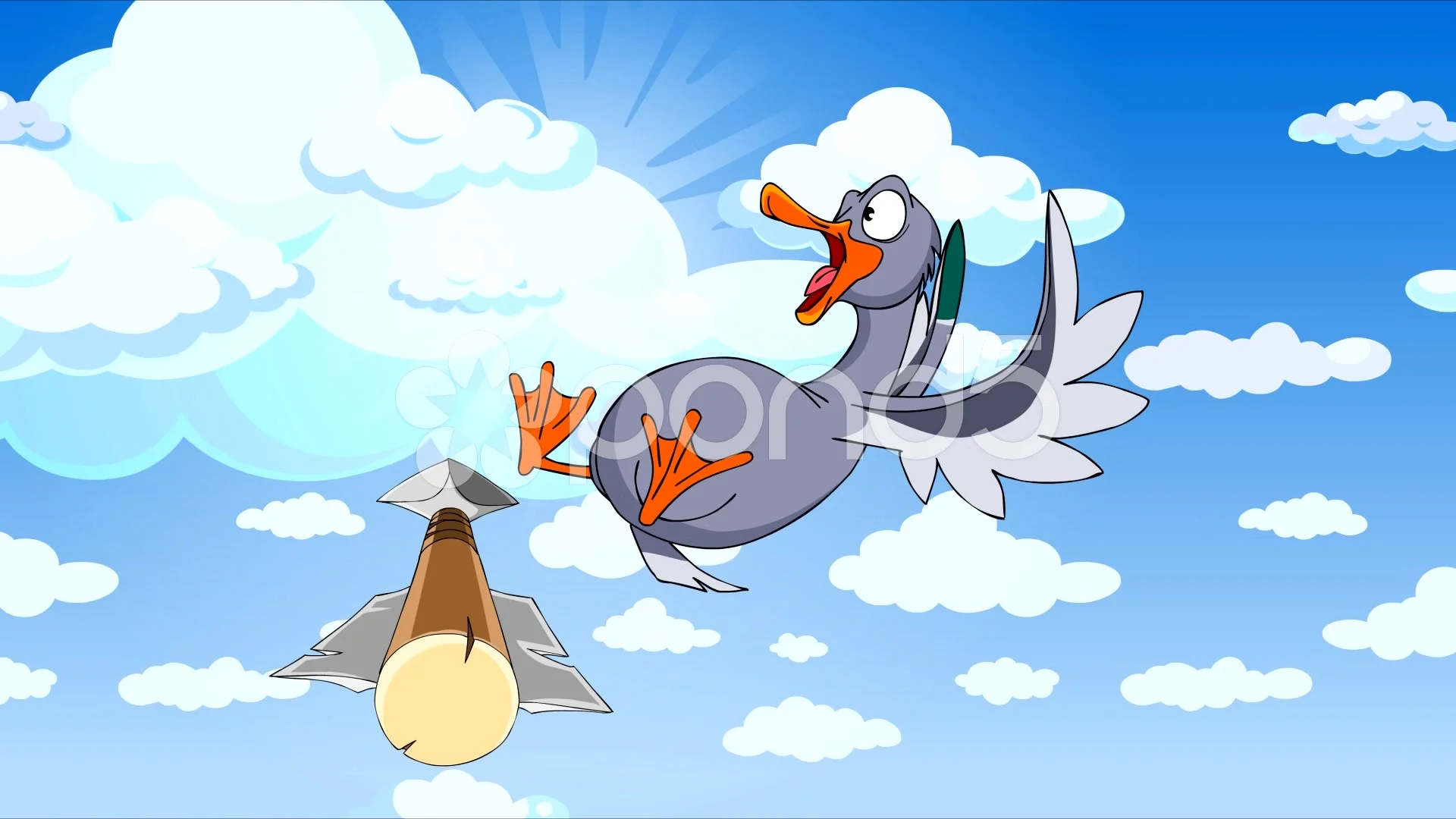 cartoon bird flying in the sky between t... | Stock Video | Pond5