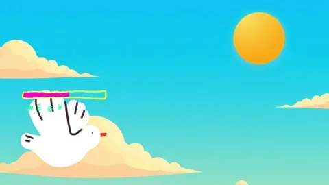 Cartoon Bird Flying Through Cloudy Skies Stock Footage 301668452