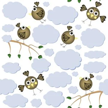 Cartoon birds seamless pattern Stock Illustration