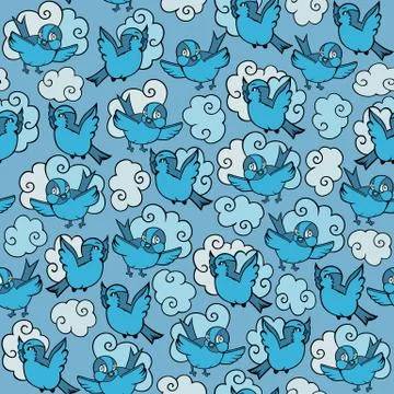 Cartoon birds vector seamless pattern Stock Illustration