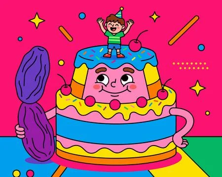 Cartoon Birthday Cake with Boy Stock Illustration