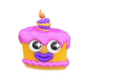 Cartoon birthday cake character dancing on white background 3d video. Stock Footage 345446142