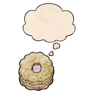 Cartoon biscuit and thought bubble in grunge texture pattern style Illustrazione stock