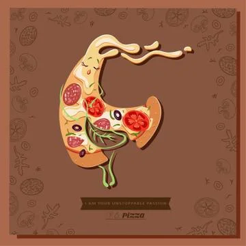 Cartoon bitten pizza character slice Stock Illustration