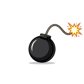 Cartoon Black Bomb with Burning Fuse Isolated on White Background Stock Illustration