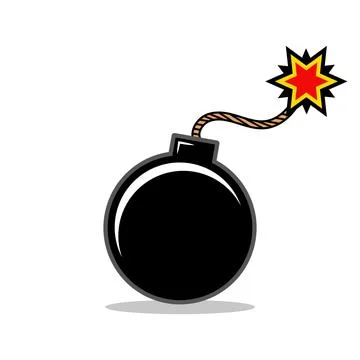 Cartoon Black Bomb Icon with Burning Fuse Isolated on White Background Stock Illustration