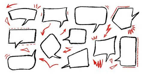 Cartoon black bubbles with rough crayon texture and graffiti style. Abstract Illustrazione stock