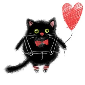 Cartoon black cat with balloon Illustrazione stock
