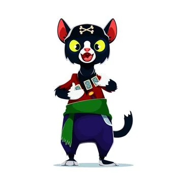 Cartoon black cat pirate vector character Stock Illustration