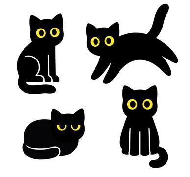 Cartoon black cat set Stock Illustration