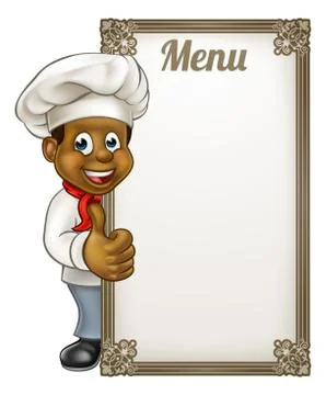 Cartoon Black Chef Menu Stock Illustration