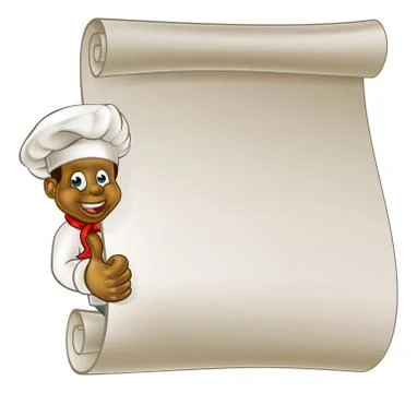Cartoon Black Chef Menu Scroll Stock Illustration