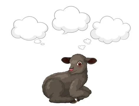 Cartoon Black Lamb Sitting with Empty Thought Bubbles Vector Illustration Ilustração Stock