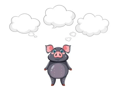 Cartoon Black Pig with Empty Thought Bubbles Vector Illustration Stock Illustration