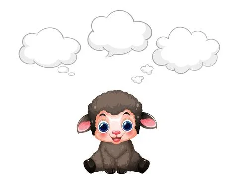 Cartoon Black Sheep Character with Empty Thought Bubbles Vector Illustration Ilustração Stock