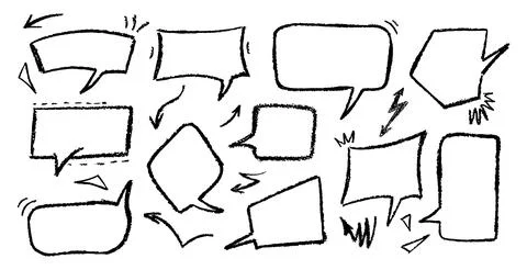 Cartoon black speech bubbles with rough crayon texture and graffiti style Ilustración de archivo
