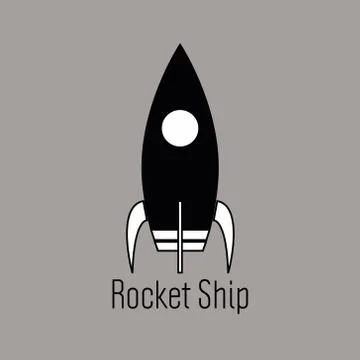 Cartoon Black white Rocket ship vector logo Stock Illustration