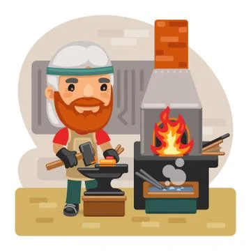 Cartoon Blacksmith with a Hammer Stock Illustration